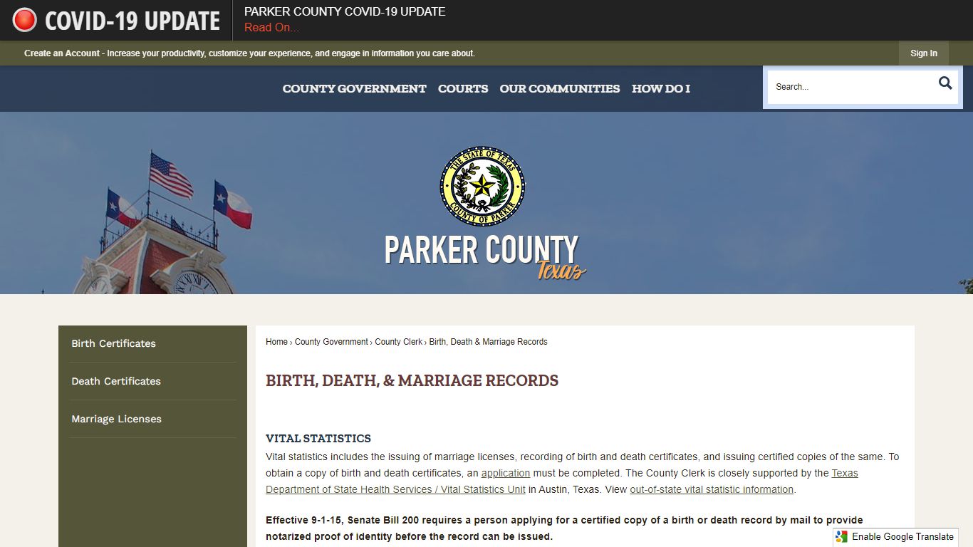 Birth, Death, & Marriage Records | Parker County, TX ...